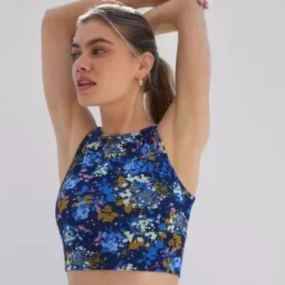 Anthropologie Daily Practice Liana Sports Bra Crop Top High Neck Wide Straps